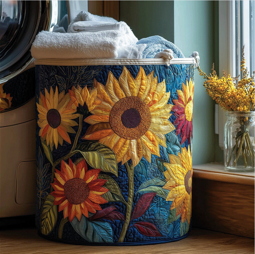 Cotton Laundry Hamper with Quilted Pleated Design Dustproof Clothes Basket