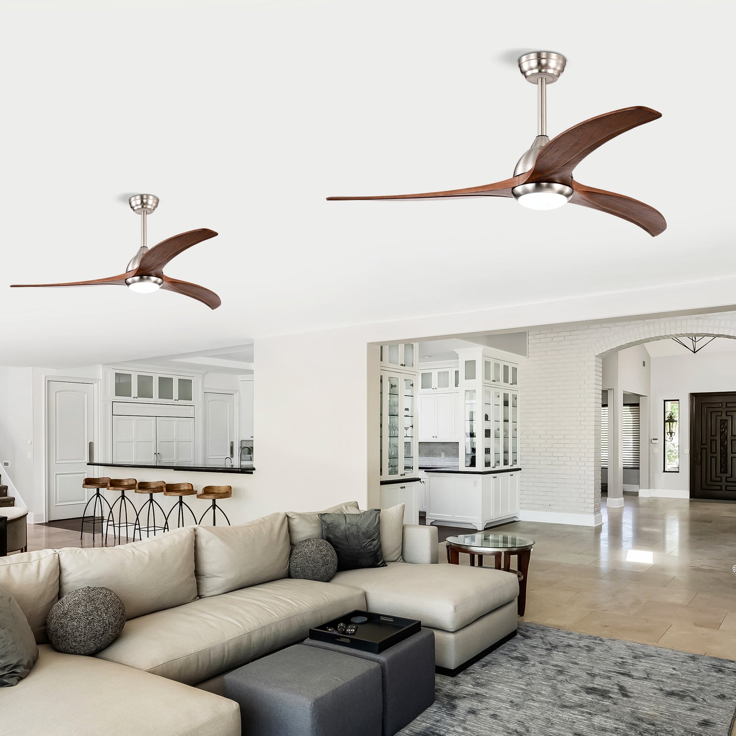 52" Solid Wood Blades Ceiling Fan with Light & Remote Control - Nickel