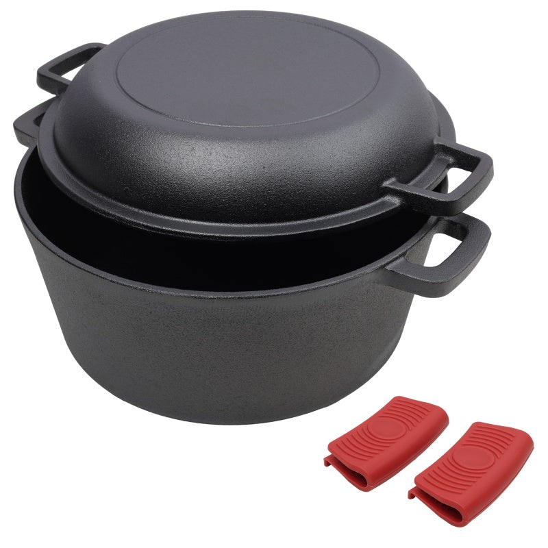 Pre-Seasoned Cast Iron Dutch Oven with Dual Handles - Black
