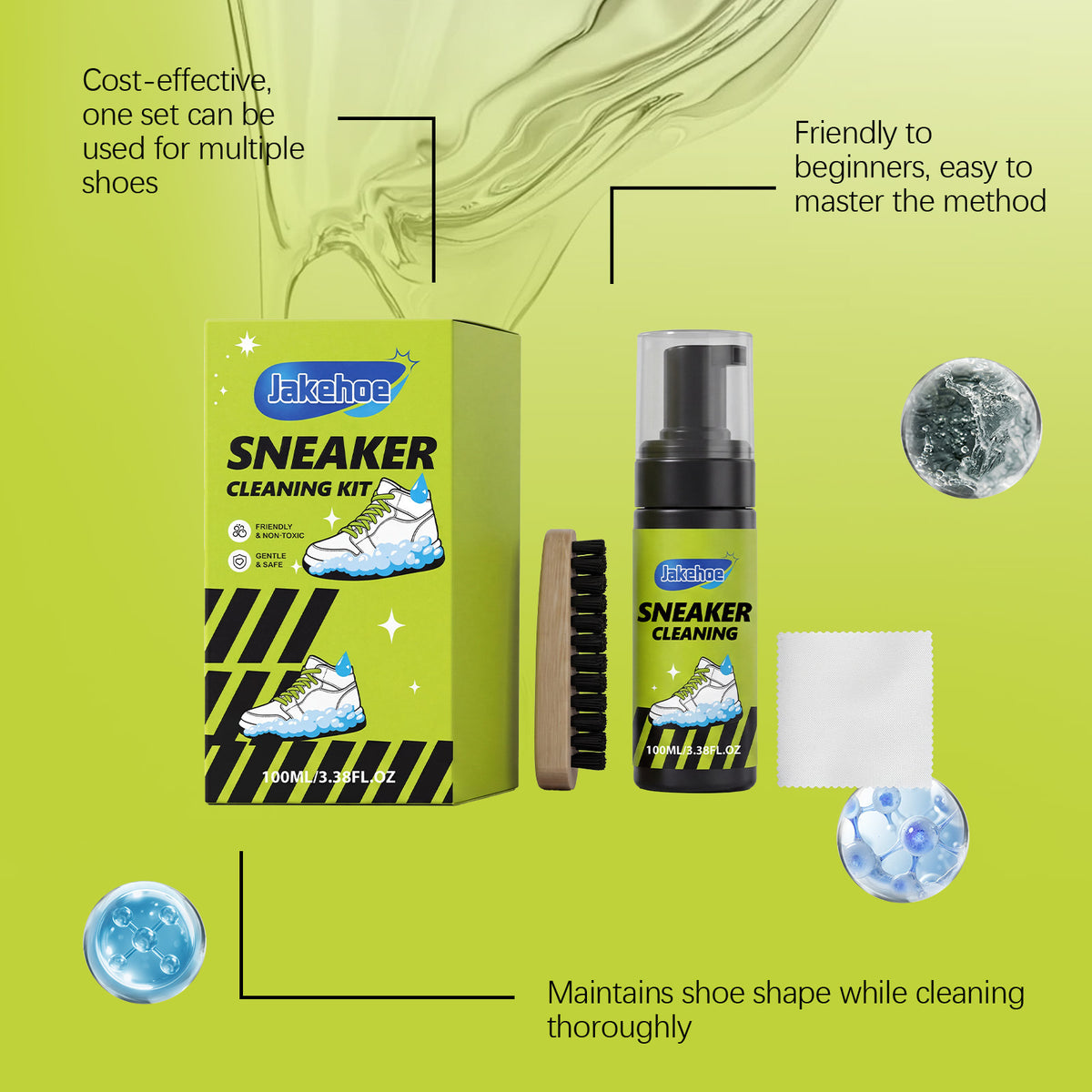 Sneaker Cleaning Kit 100ml with Brush & Towel - Gentle Formula for Daily Use