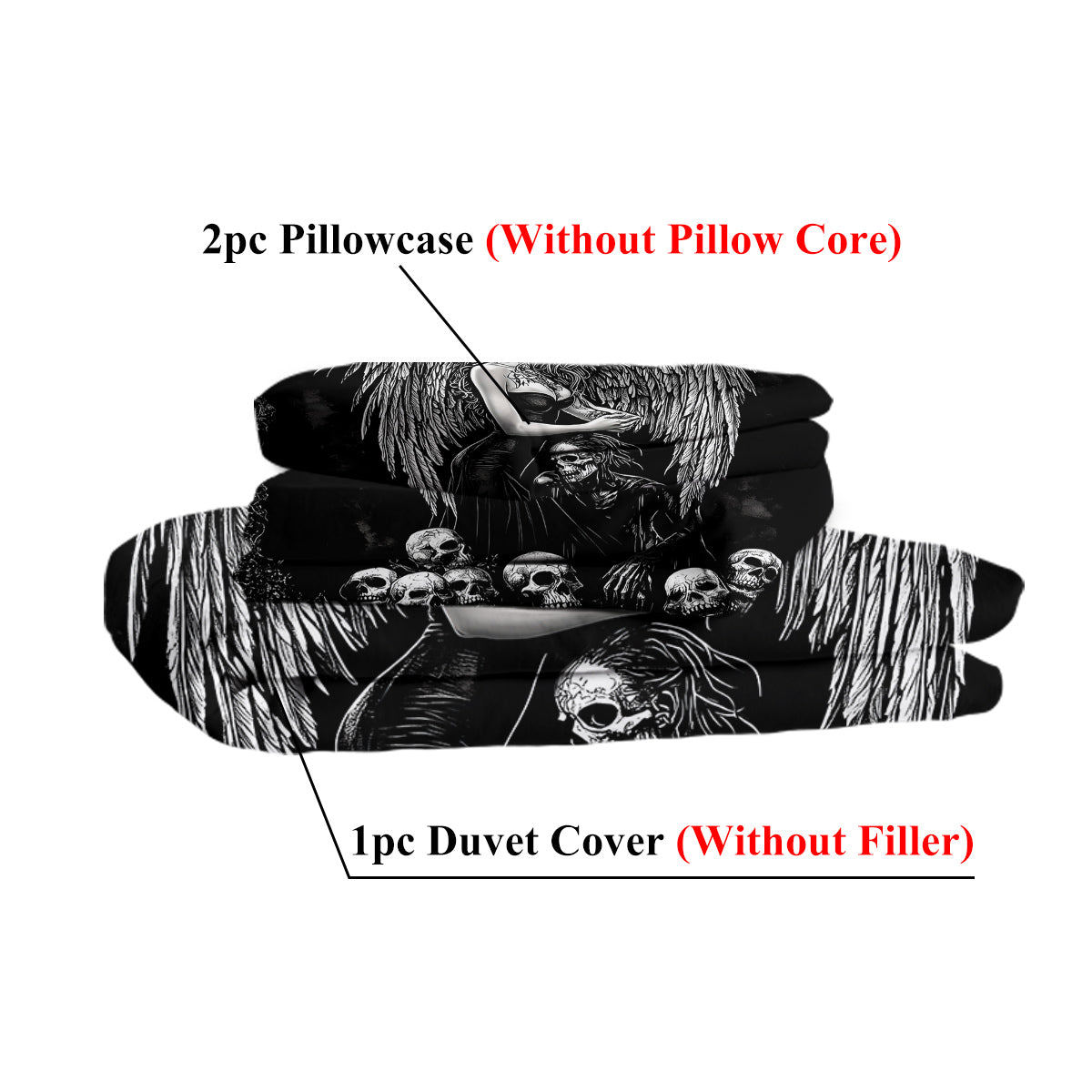 Dark Angel Skull Themed Bedding Set - 3 Piece Microfiber