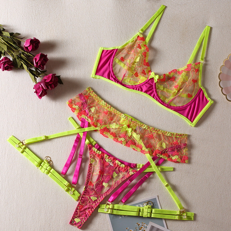 Sexy Lingerie Set with Garter Belt & Leg Rings - Deep V & Colorful Options