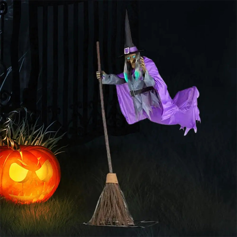 Large Flying Witch Halloween Decoration Outdoor Animatronic Horror Prop with Sound