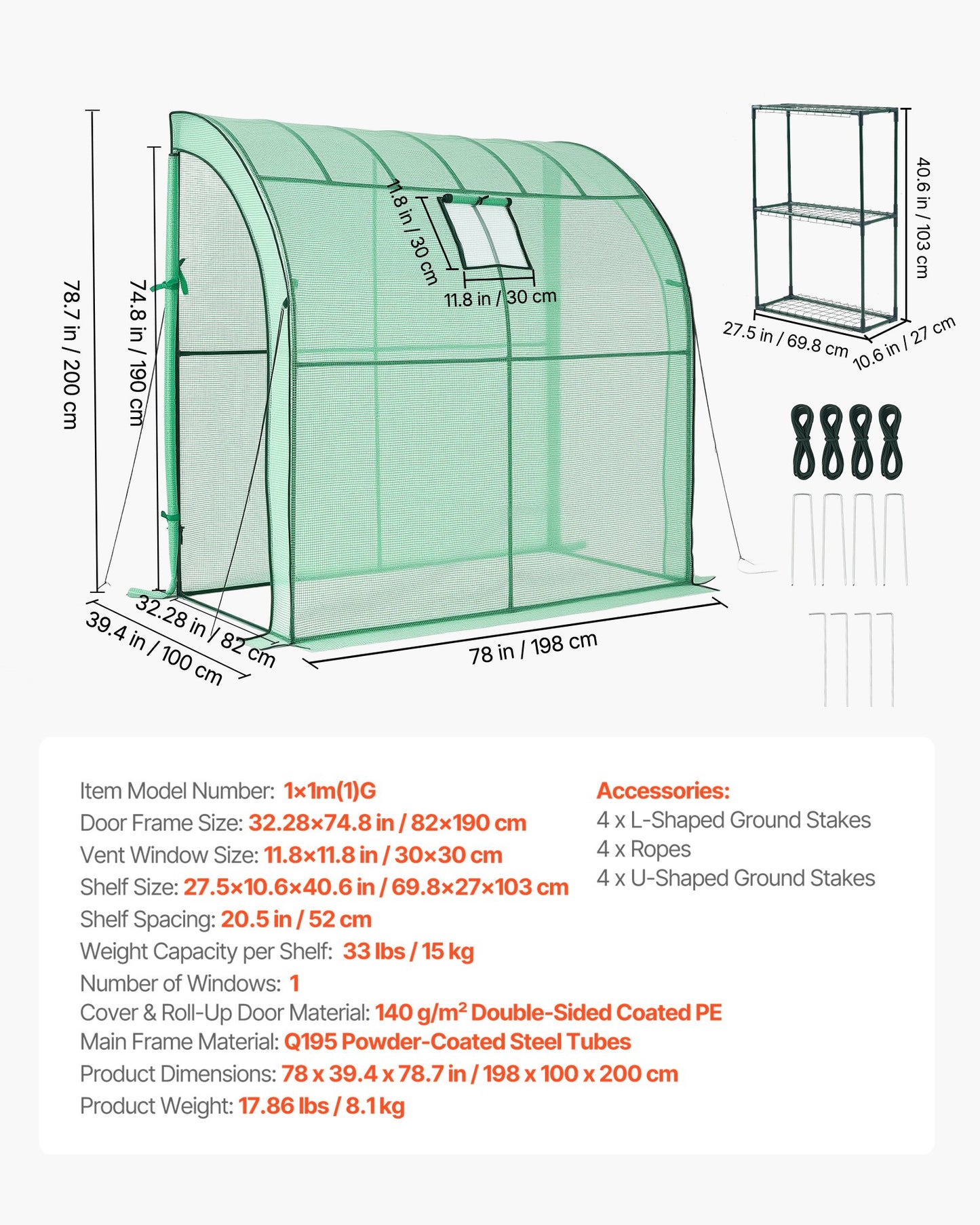 Walk-in Greenhouse with Shelves, 78x39.4x78.7 in, Steel Frame & PE Cover