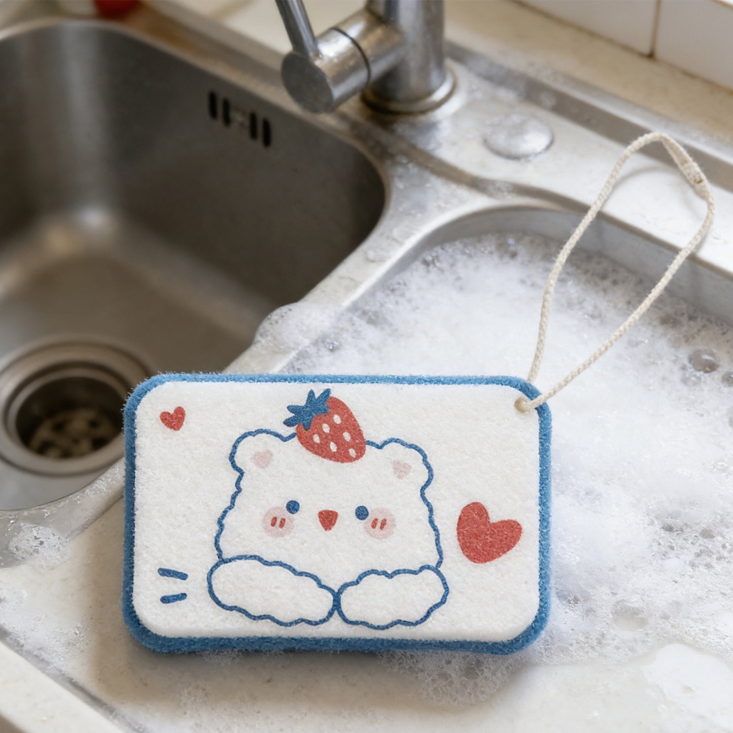 Strawberry Bear Dishwashing Sponge - Cute Kitchen Cleaning Tool