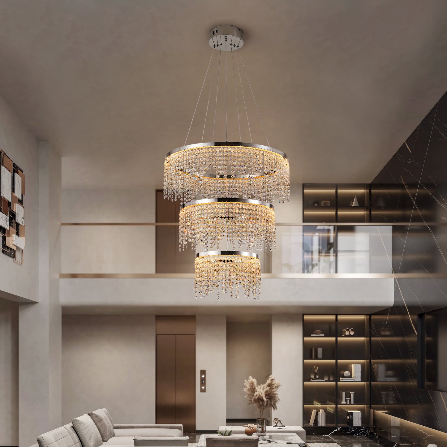 24-Inch Crystal LED Ceiling Chandelier with Adjustable Color Temperature - Chrome Finish