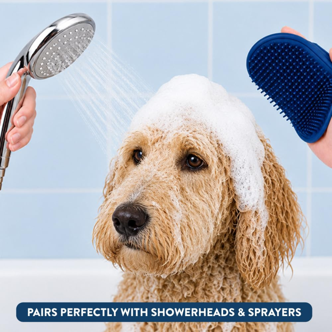 Dog Shampoo Brush Pet Grooming Bath Supplies for Long & Short Hair - Blue