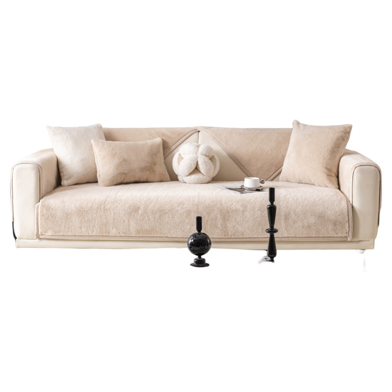 Winter Plush Sofa Cover - Non-Slip Solid Color Couch Protector