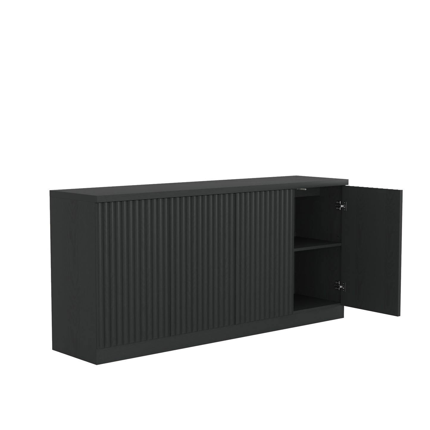 Black Buffet Cabinet with 4 Doors & Shelves - 62.6" Sideboard