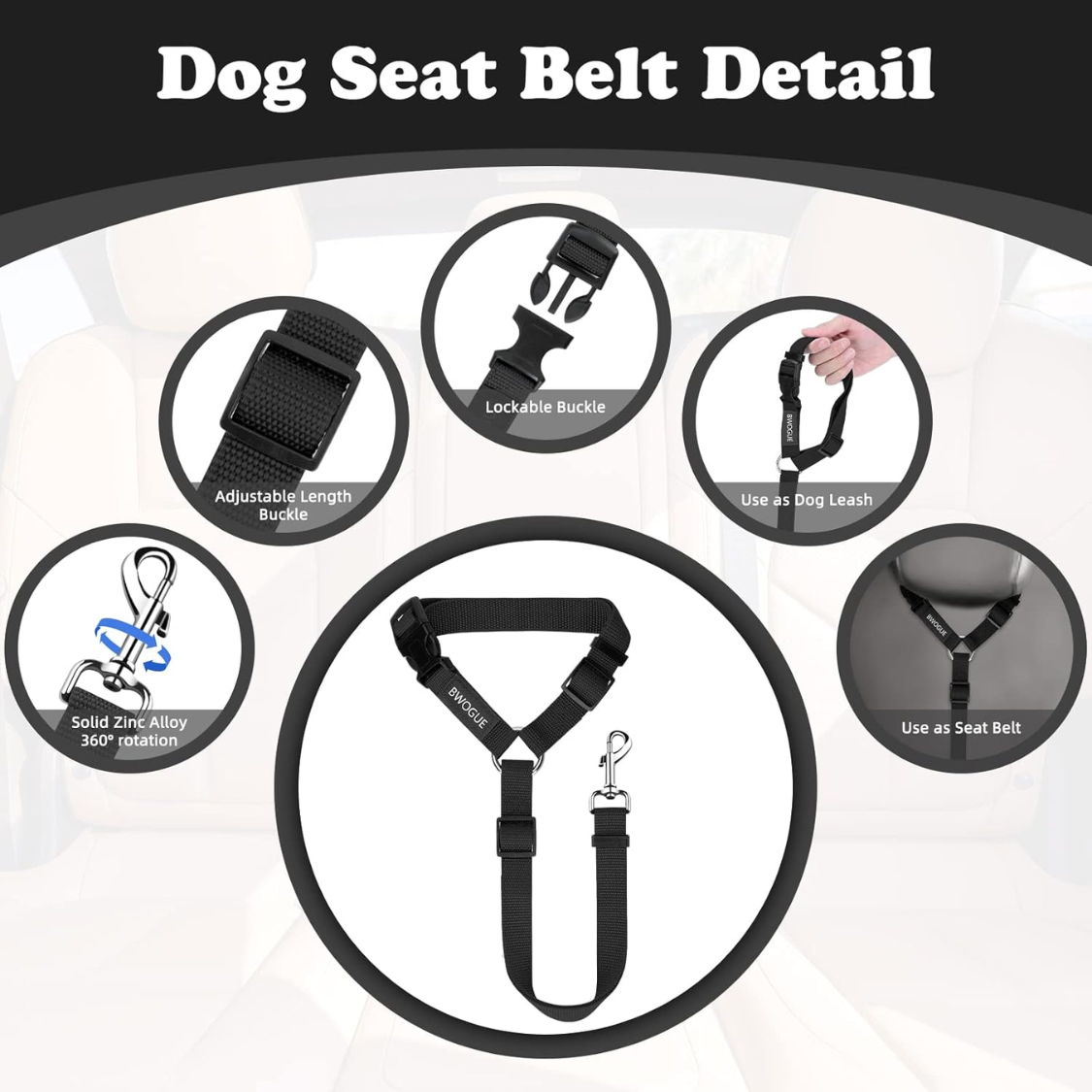 Dog Car Seat Belt Restraint with Adjustable Nylon Tether - Safe Travel Accessory