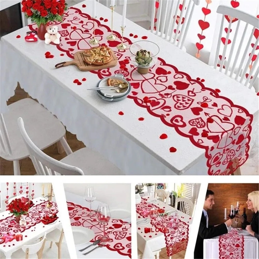 Lace Heart Table Runner - 13 x 72 Inch Valentine's Day Decor