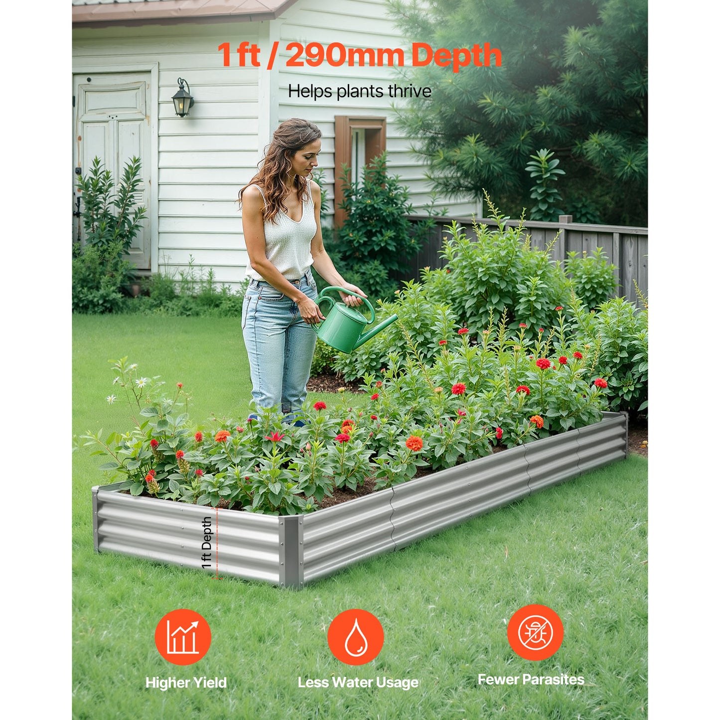 Metal Raised Garden Bed 12x4x1 Ft Outdoor Planter Box for Vegetables Flowers & Succulents