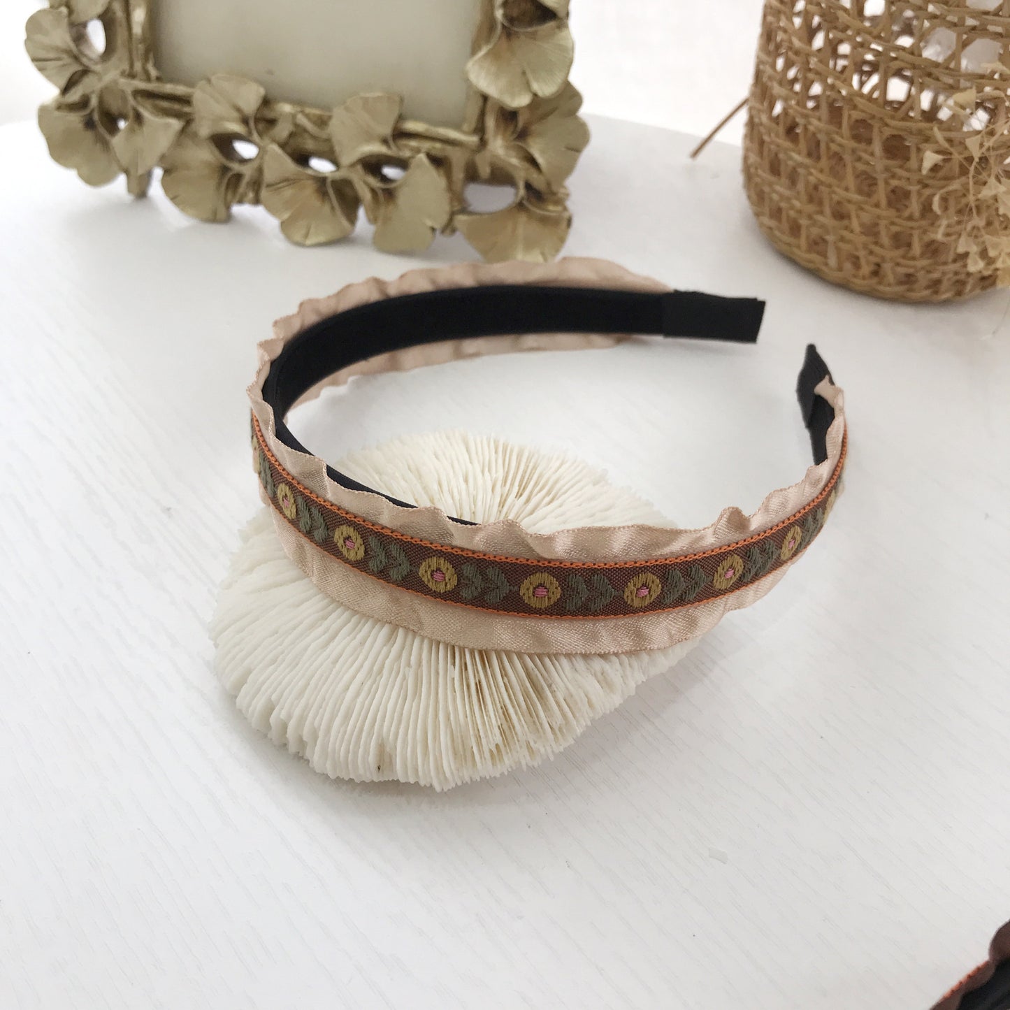 Black Rhinestone Hair Hoop - Exaggerated Wooden Ear Headdress for Hair Styling