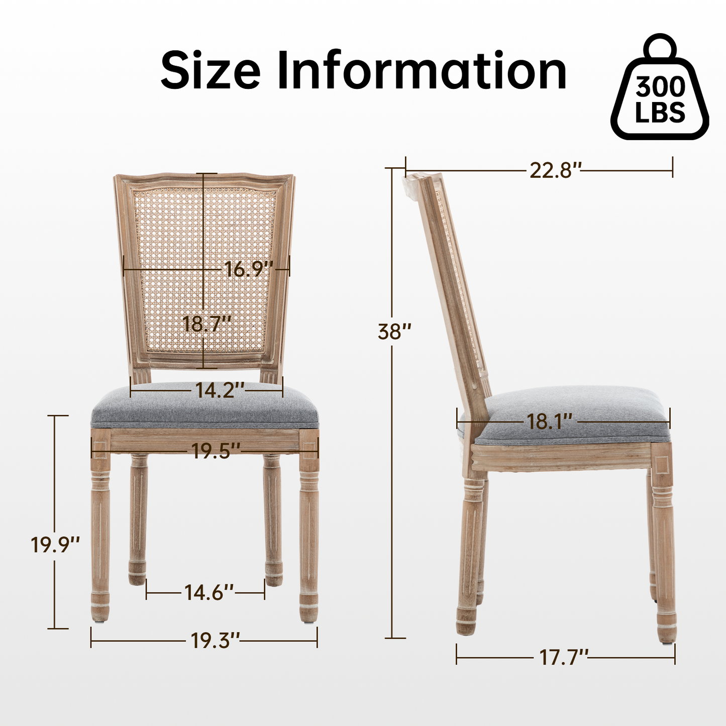 Farmhouse Solid Wood Dining Chairs with Cushioned Seat - Set of 2