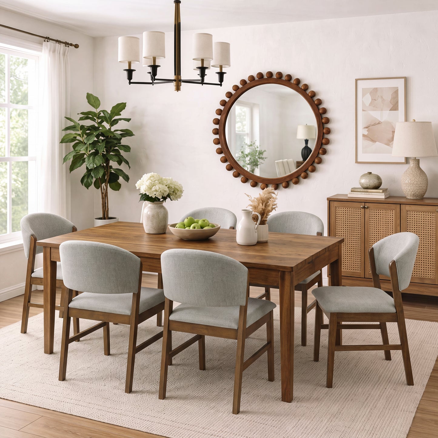 Mid-Century Modern Upholstered Dining Chairs - Set of 2, Grayish Green & Walnut