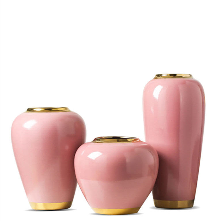 Modern Hand-Painted Porcelain Vases with Gold-Plated Glazed Flowers - Multiple Sizes