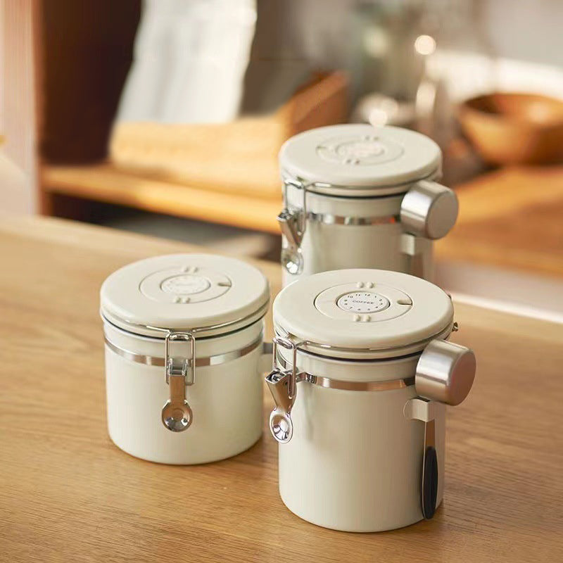 Large Capacity Stainless Steel Coffee Bean Sealed Jar with Date Tracker - Vacuum Food Storage Container
