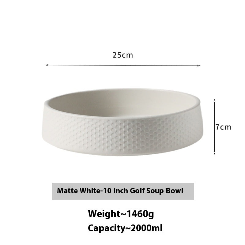 Large Ceramic Soup Bowl Set - Household Kitchen Dinnerware, Frosted White & Black