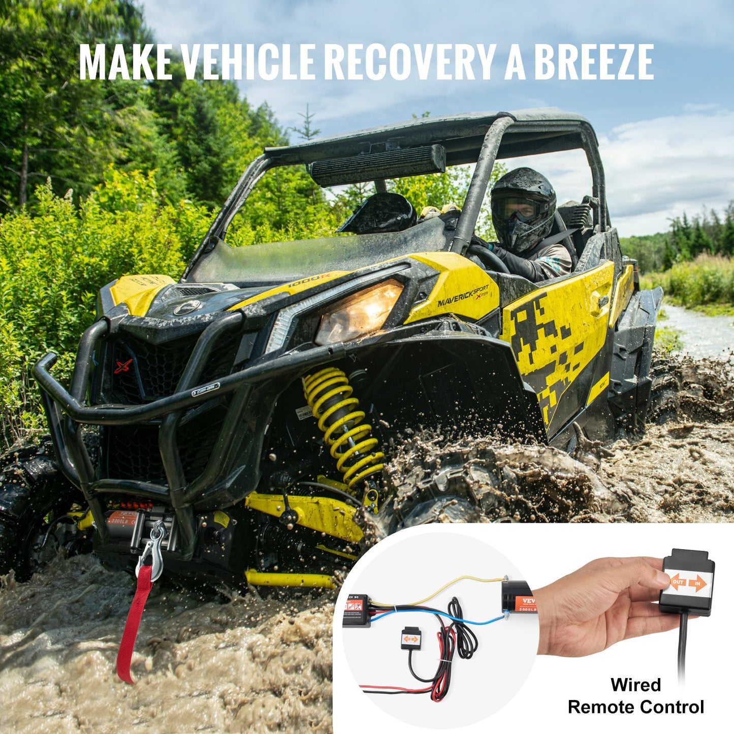 Electric Winch for ATV UTV 3000 lb Steel Cable Waterproof Wired Control