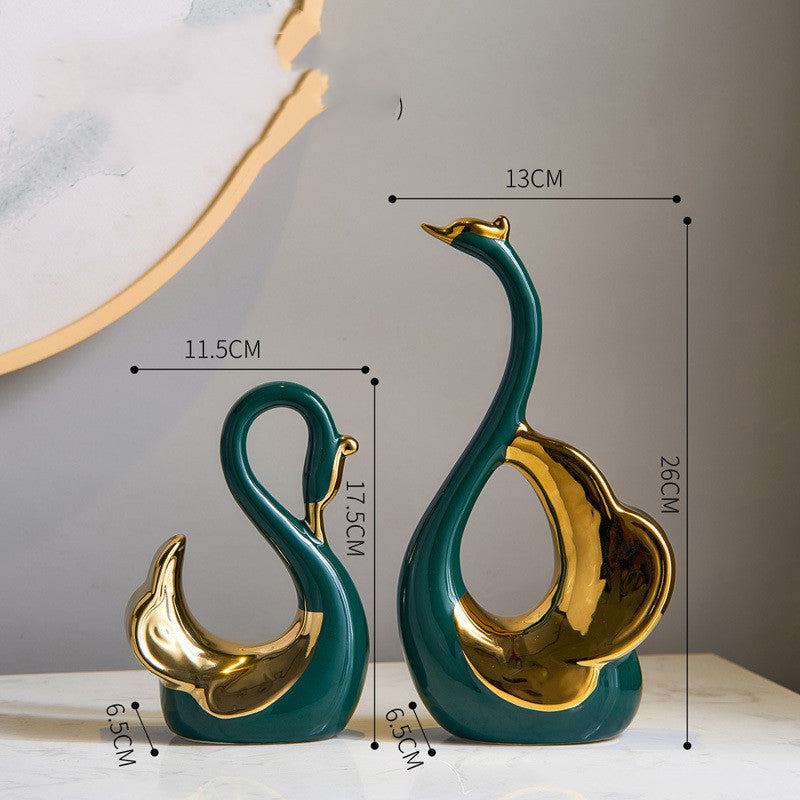 Ceramic Swan Decorations for Home & Office - Blue & Green Ornaments