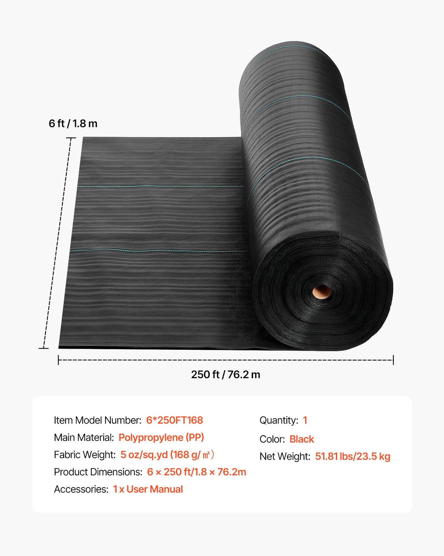Heavy Duty Landscape Fabric 6x250 ft Black Weed Barrier Ground Cover Garden Mat