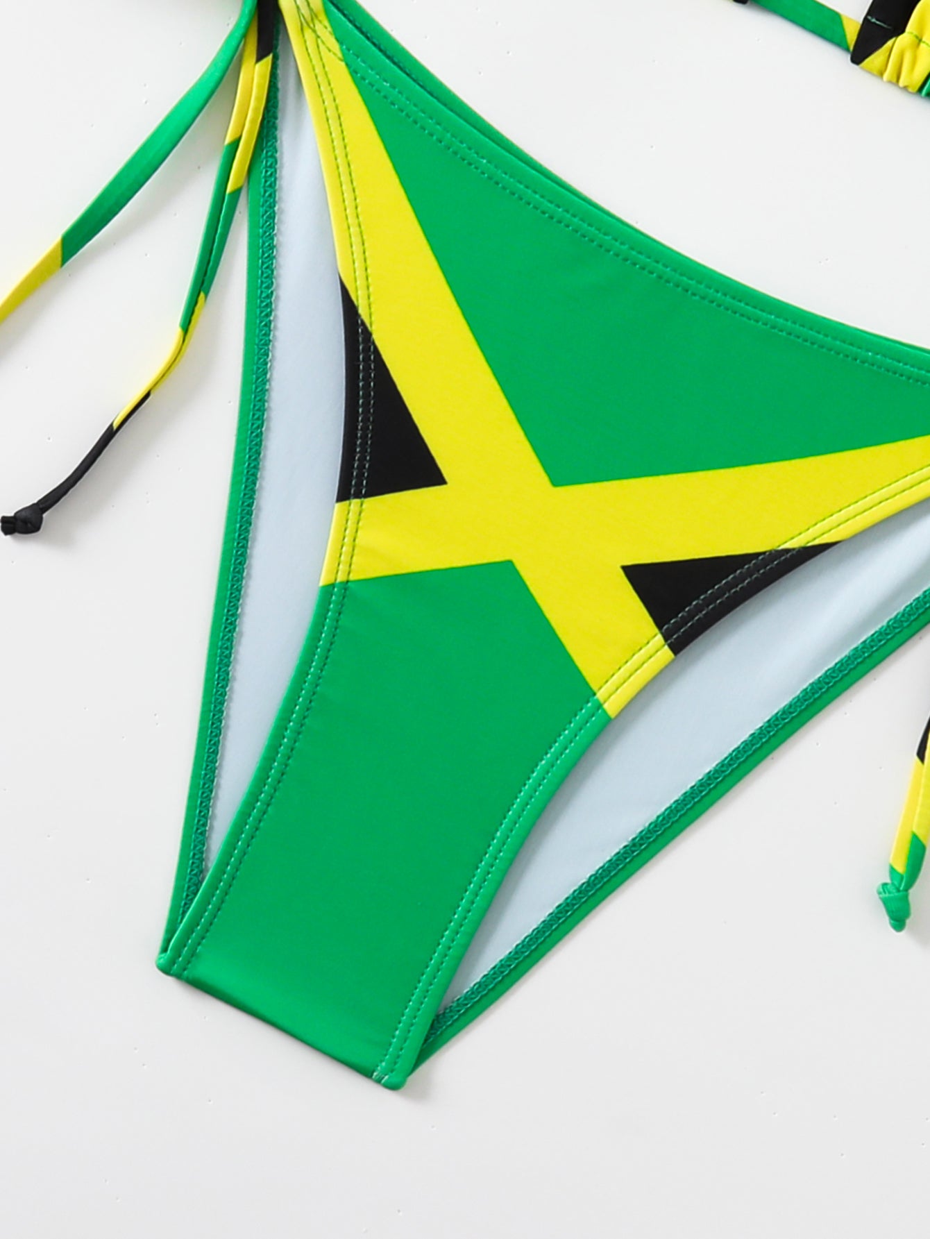 Jamaica Flag Print Triangle Bikini Set - Halter & High Cut Bottom