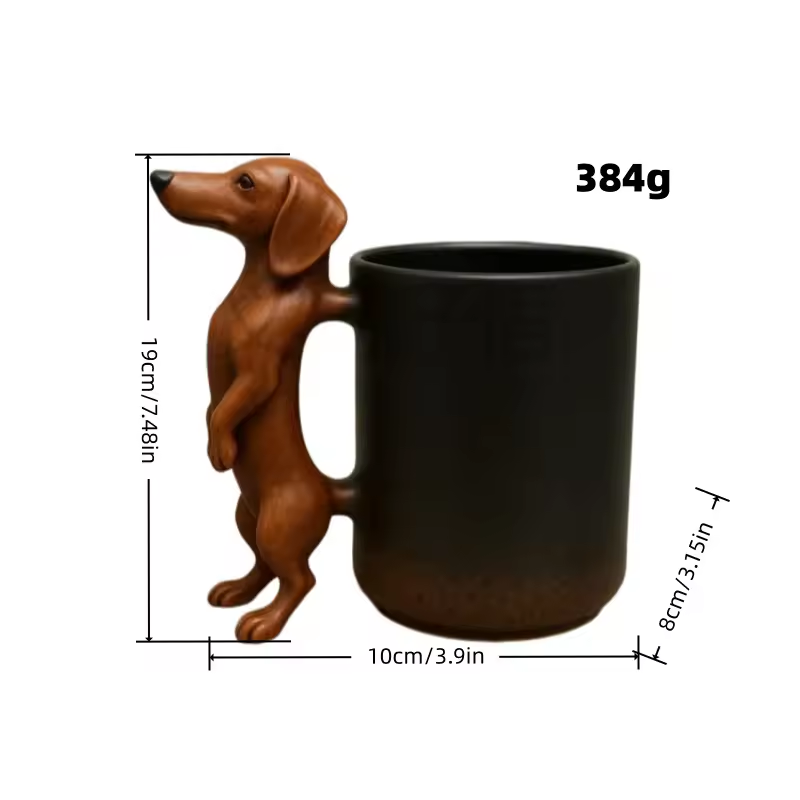 3D Handmade Dachshund Mug - Unique Ceramic Dog Coffee Cup