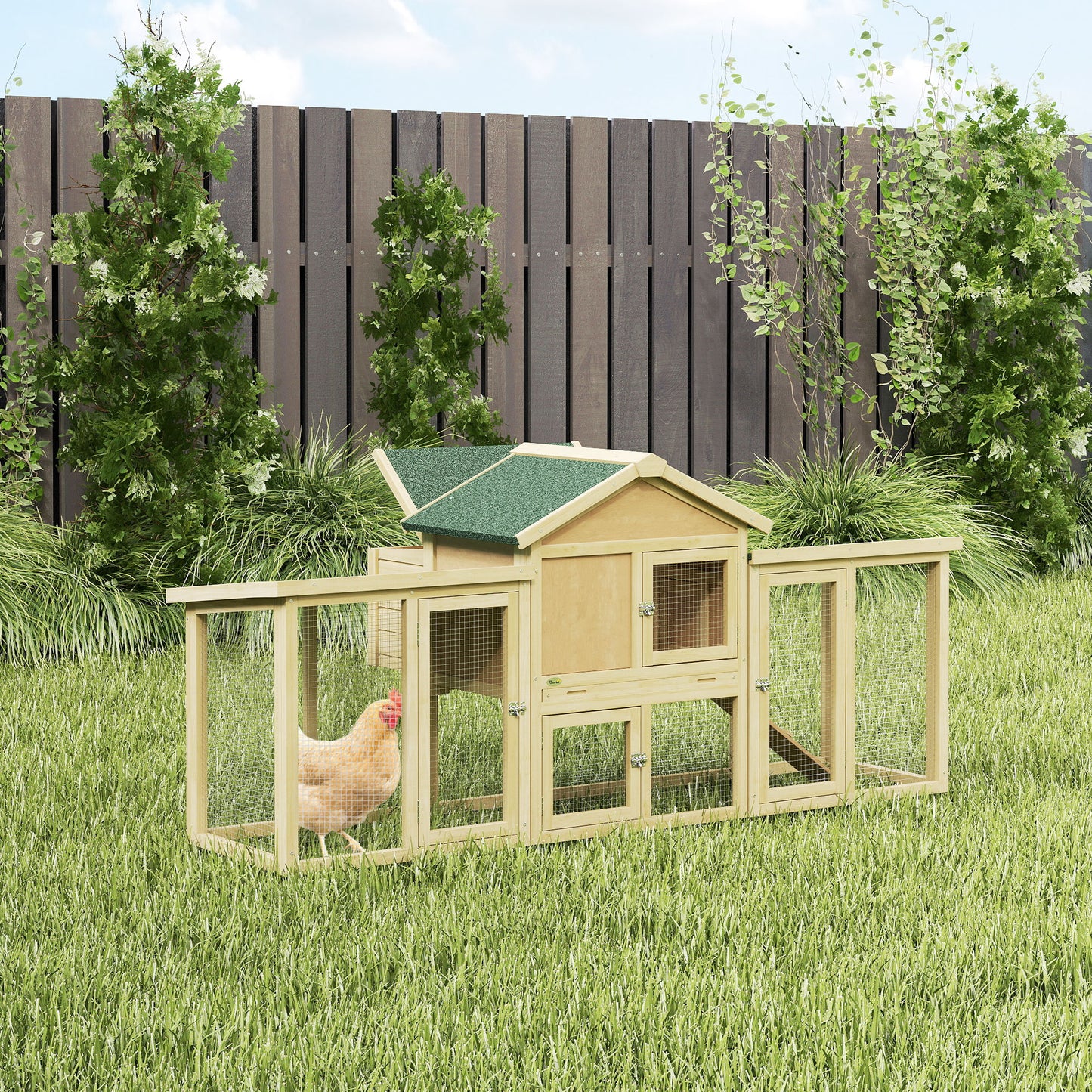 Wooden Chicken Coop with Nesting Box, Ramp & Removable Tray - Natural Wood 960x730mm