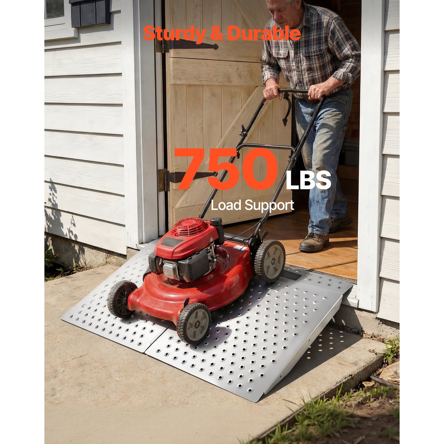 Aluminum Wheelchair Door Ramp 29.5x24.3 Inches Non-Slip Threshold Platform 750 Lb Capacity
