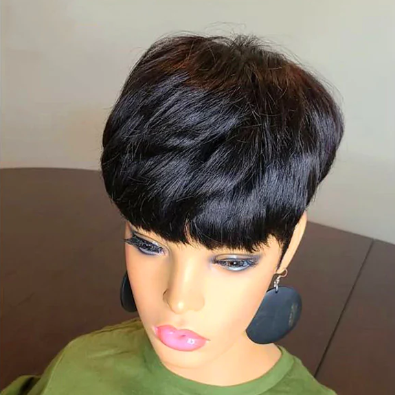 Short Cropped Fluffy Synthetic Wig for Men with Flat Bangs - Black, Green, Gold