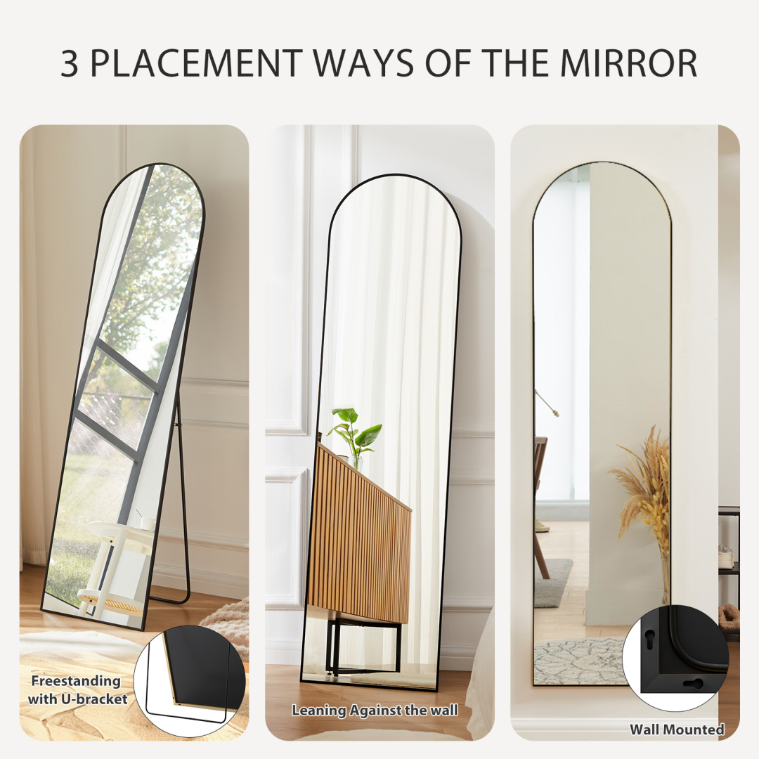 Full Length Floor Mirror - Black Arch, Shatterproof Design