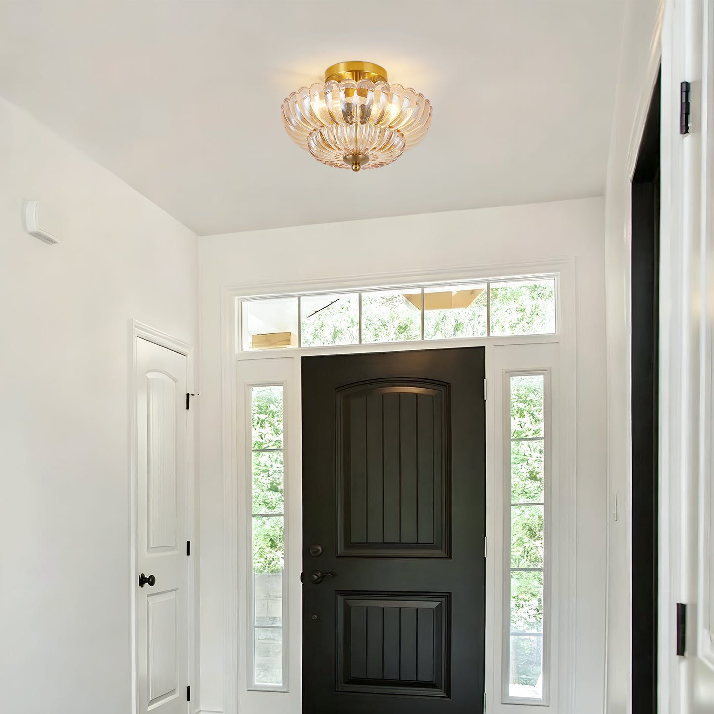 11.8 Inch Semi Flush Mount Ceiling Light with Flower Glass - Vintage Indoor Fixture