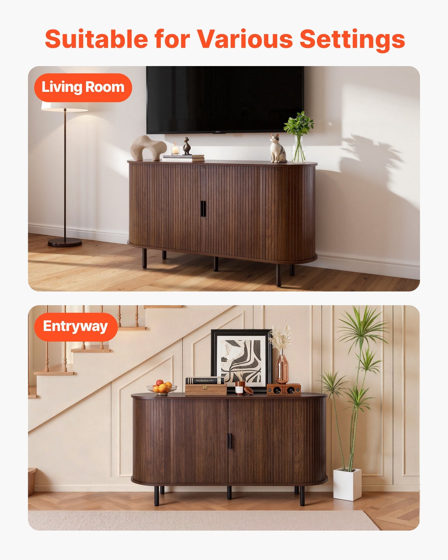 Mid Century Coffee Bar Cabinet with Sliding Doors - Walnut Finish