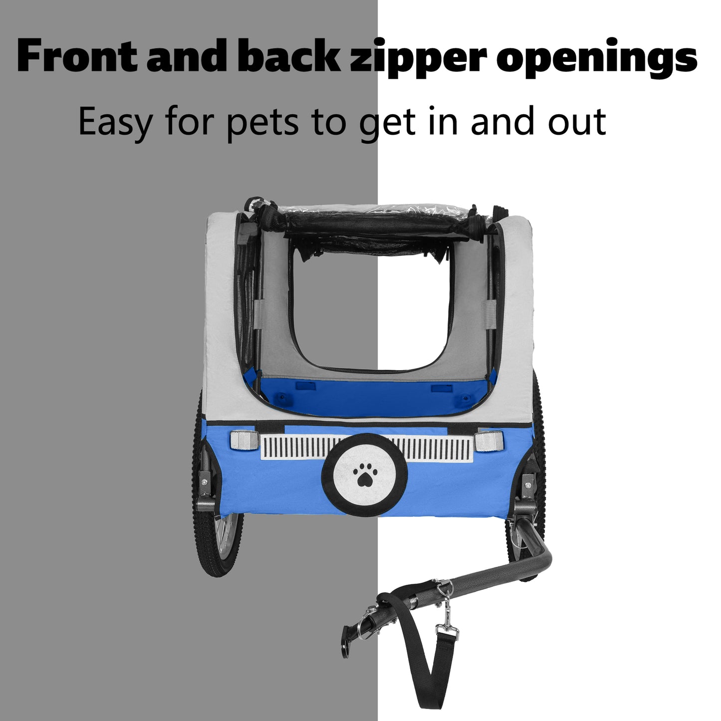 Heavy-Duty Folding Bike Trailer for Dogs with All-Terrain Wheels - Blue Gray