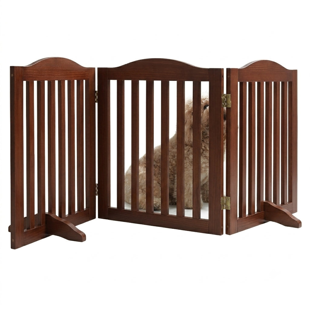 Wooden Freestanding Foldable Dog Gate - 24 Inch, 3 Panels, Room Divider