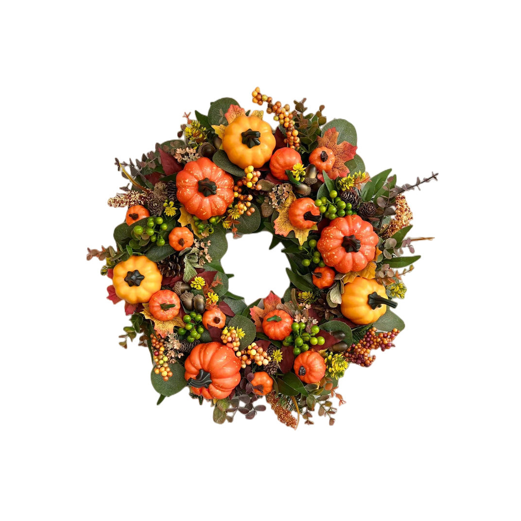 Artificial Pumpkin Wreath for Front Door Decor - Fall Harvest Festival