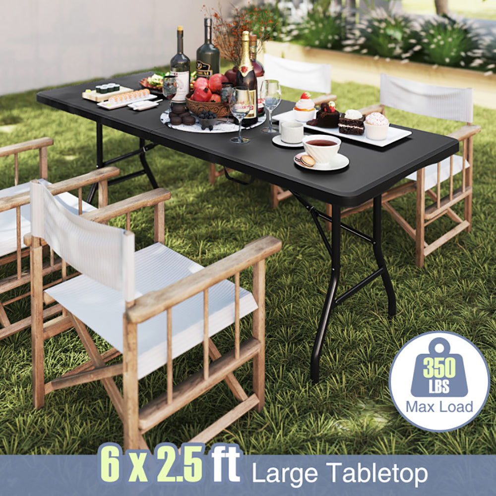 6 Ft Portable Folding Table - Heavy-Duty HDPE, 350 LBS Capacity, Black