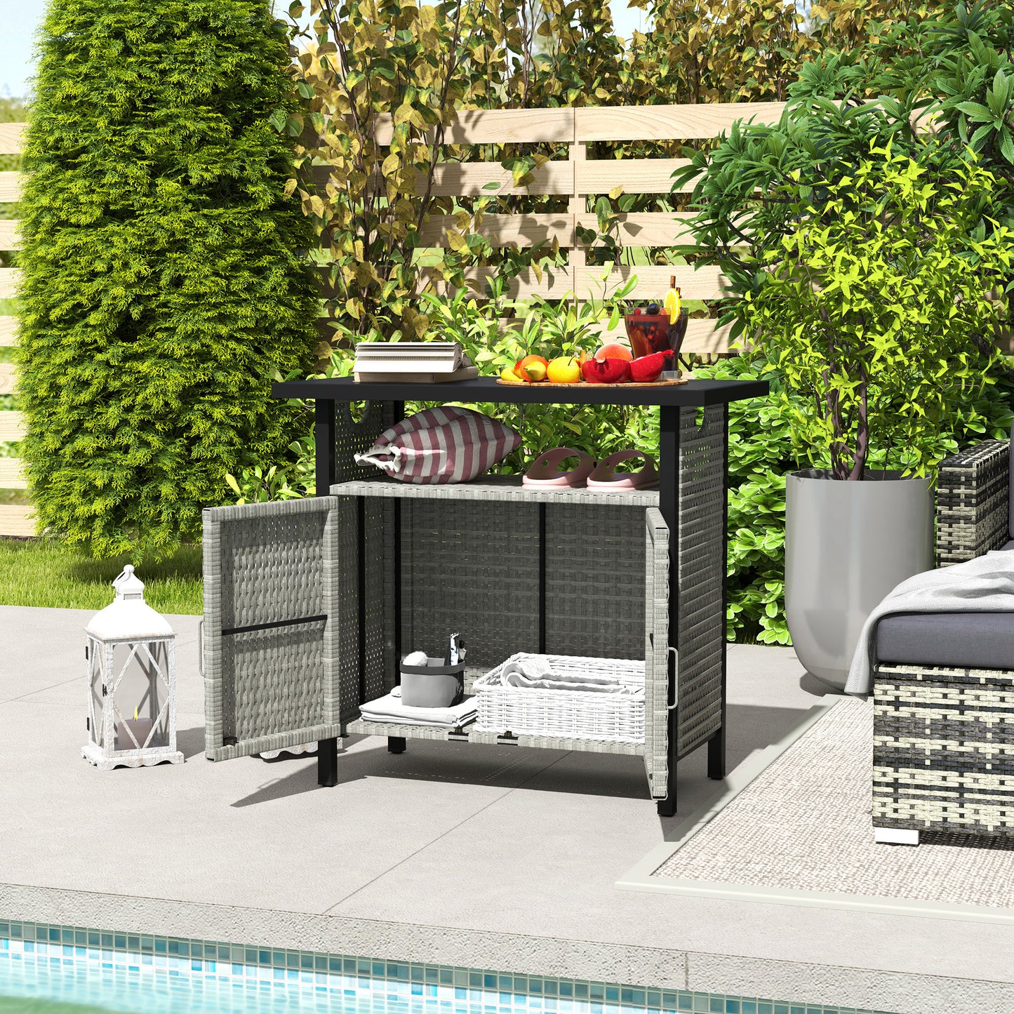 Outdoor Pool Towel Storage Cabinet with Shelf - Gray