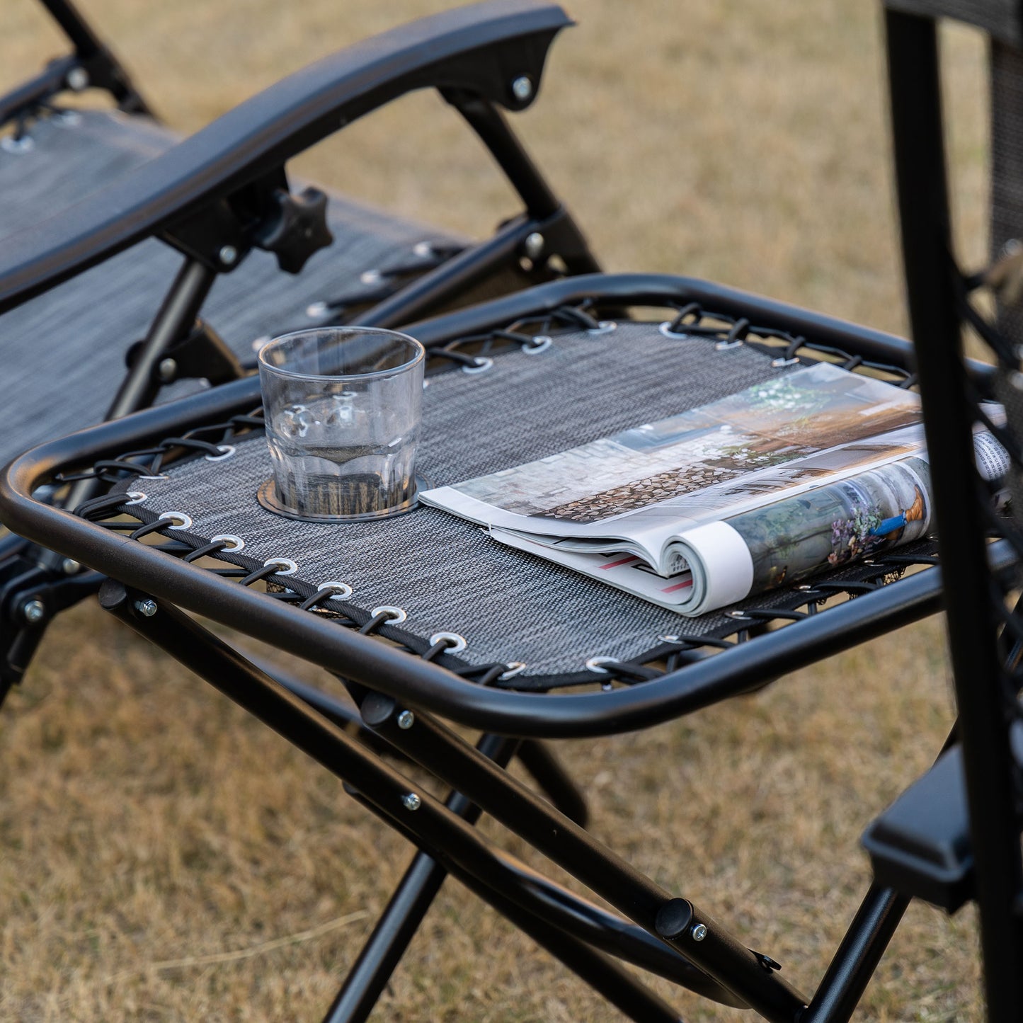 Folding Zero Gravity Chair Set with Side Table & Cupholders - Gray