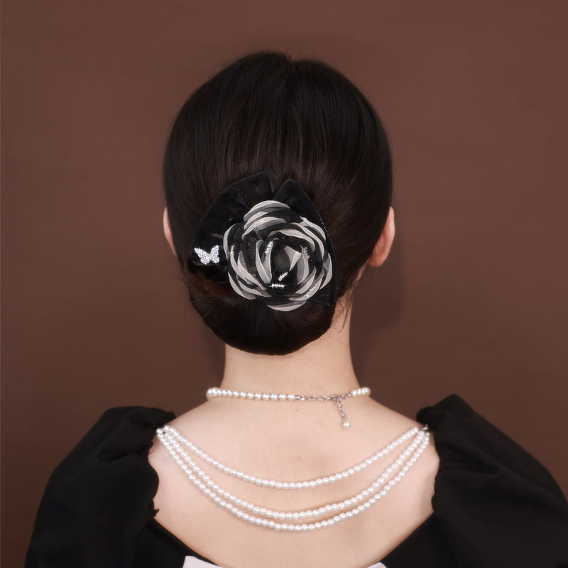 Women's Flower Hairpin with Bow - Tulle