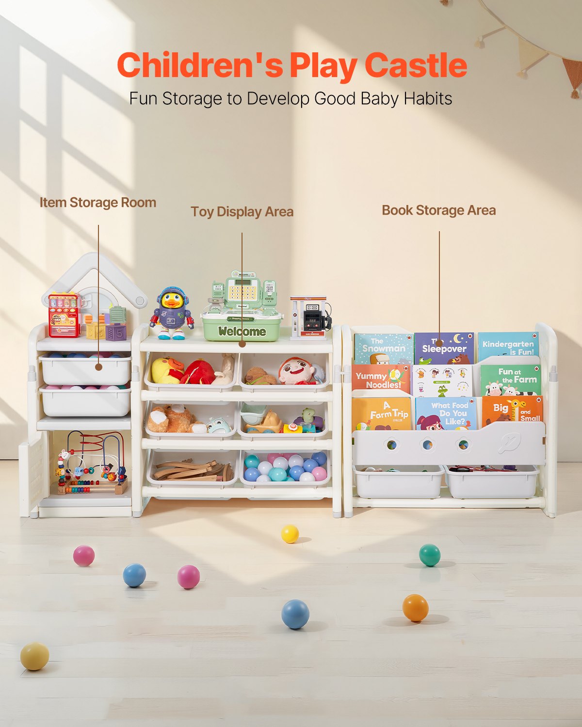 Kids Toy Storage Organizer with Bookshelf & 10 Bins - Multi-Functional Playroom Cabinet