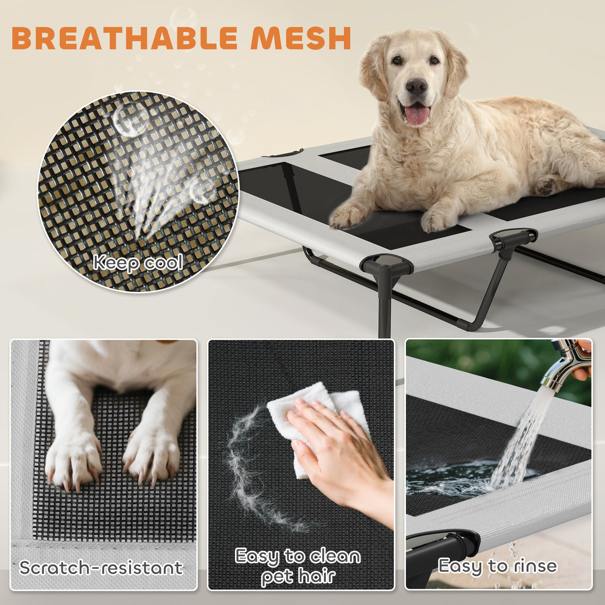 Outdoor Elevated Dog Bed with Removable Canopy and Cooling Pad - 42x30 Inches