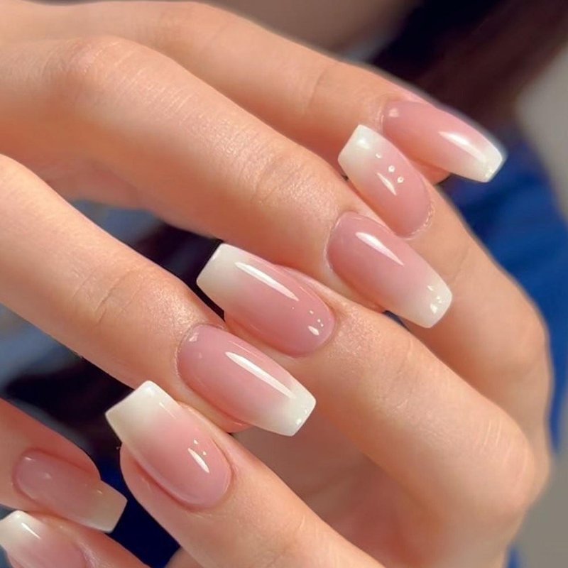 24 White Gradient Coffin Nail Stickers with Glue & File
