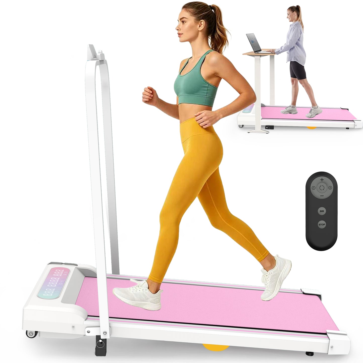 Under Desk Treadmill with Incline - 2 in 1 Portable Walking Pad - Pink