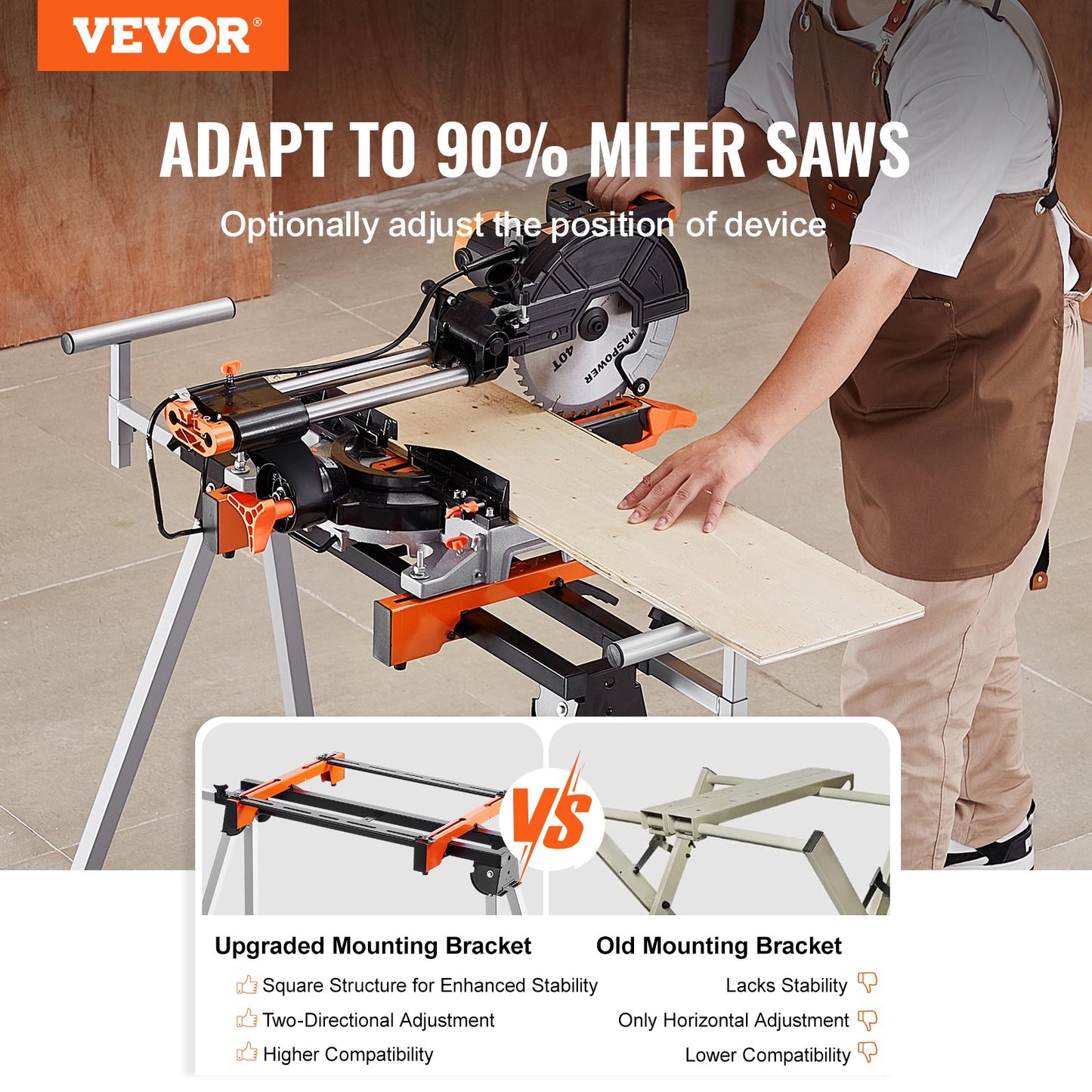 Heavy-Duty Miter Saw Stand - Steel Collapsible Support for Power Tools