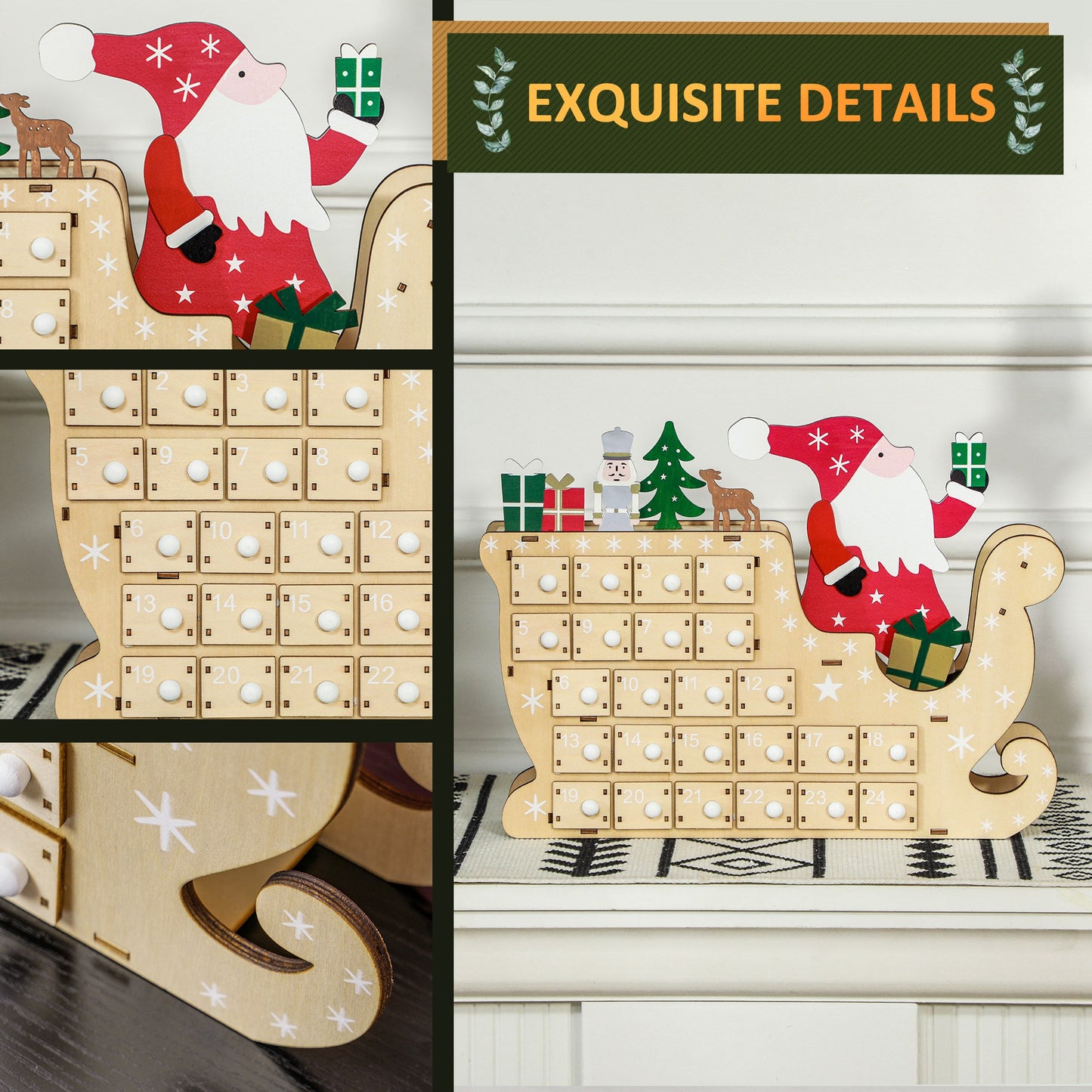 Wooden Christmas Advent Calendar with 24 Drawers - Natural