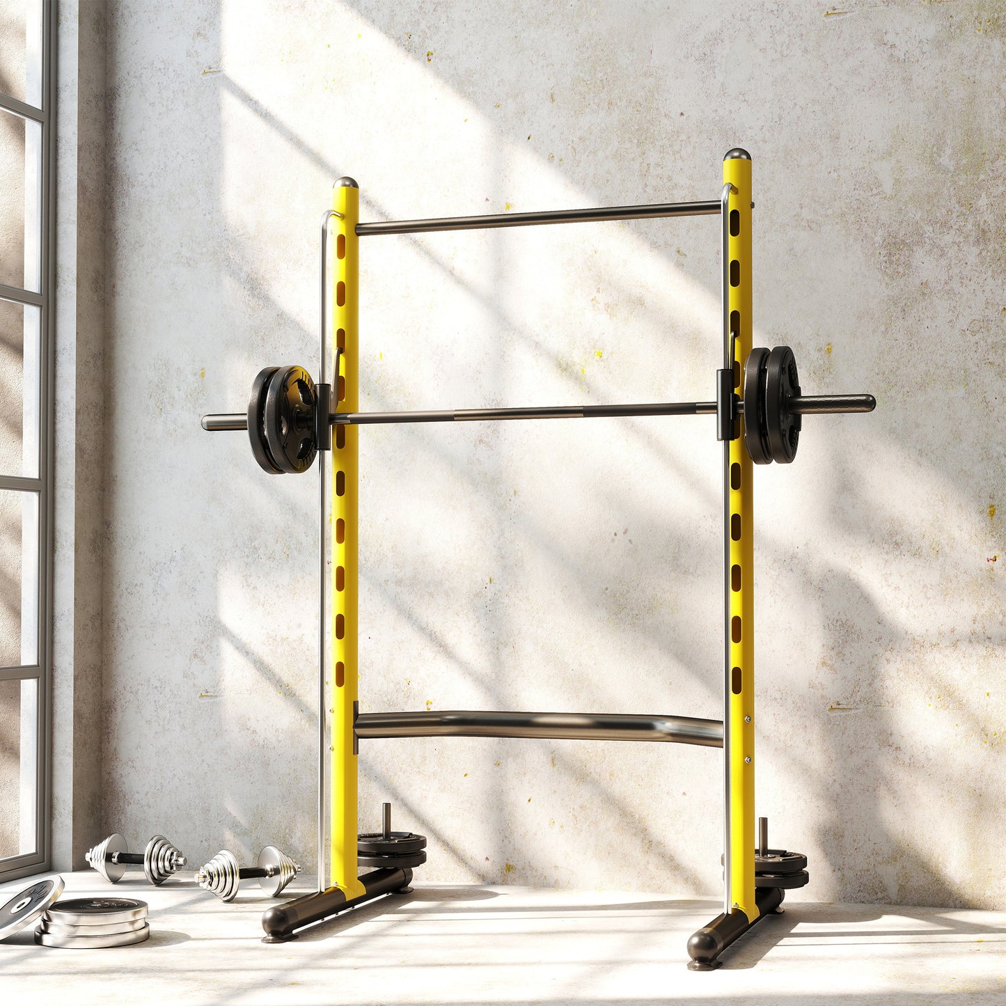 Adjustable Squat Rack with Pull-Up Bar for Weight Lifting - Yellow