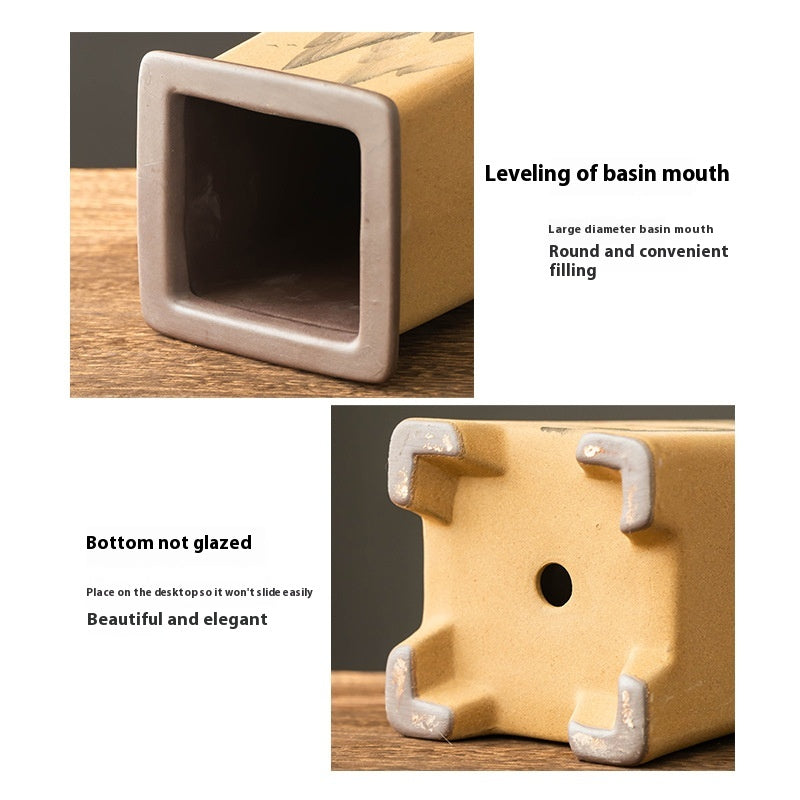 Retro Ceramic Bonsai Plant Pot with Support for Indoor Decor - Medium