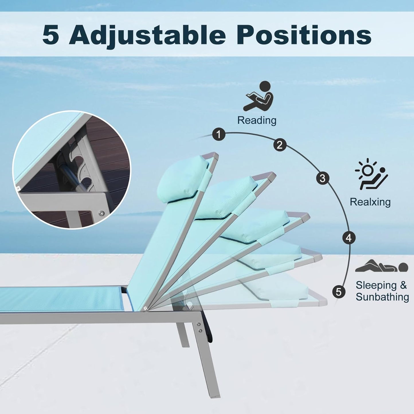 Patio Chaise Lounge Set, 3 Pieces Aluminum Adjustable Pool Chairs