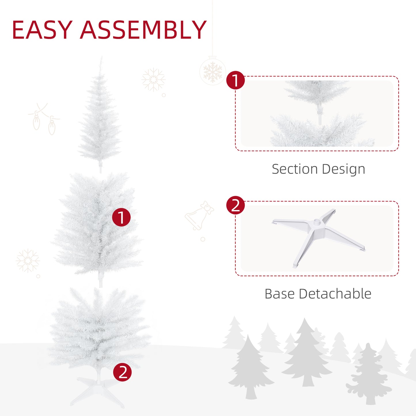 6ft Slim White Artificial Christmas Tree with 390 Branch Tips